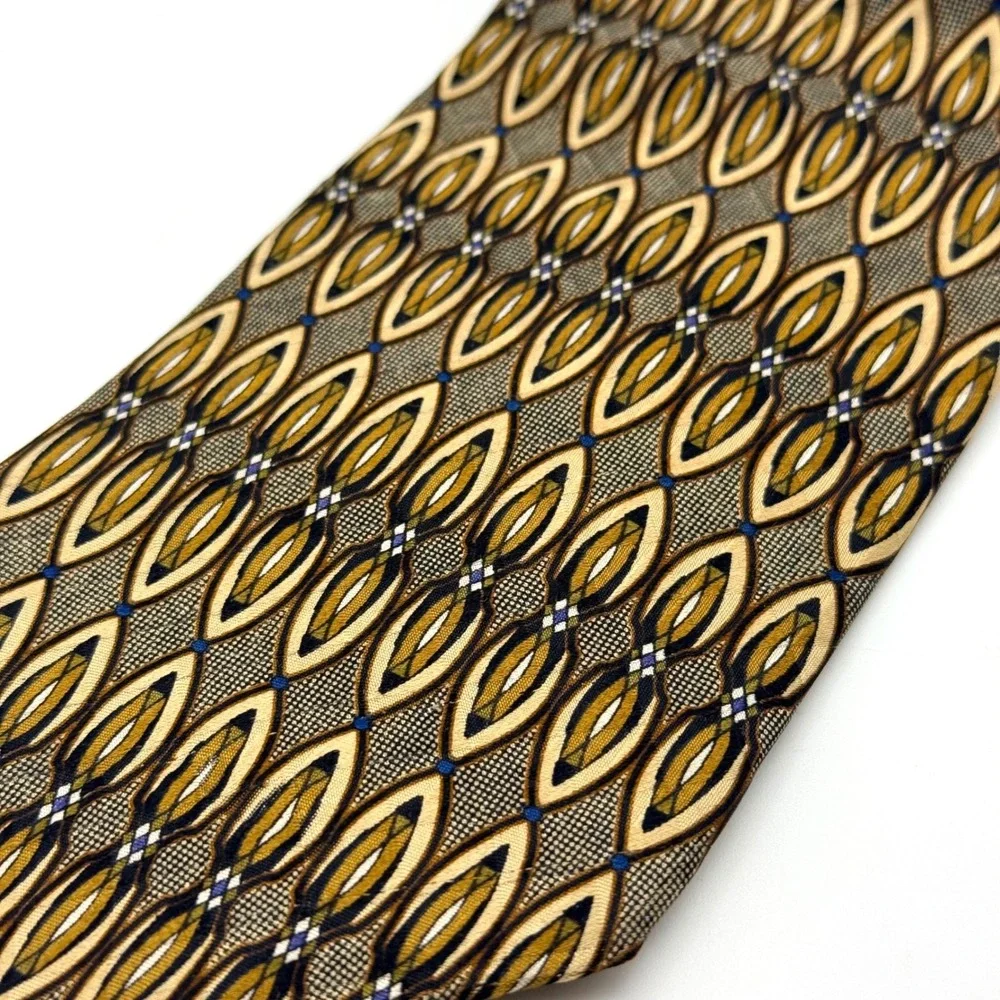 Weitzenkorns Clothiers Mens Silk Tie Geometric Teardrop Gold Brown Made in USA‎